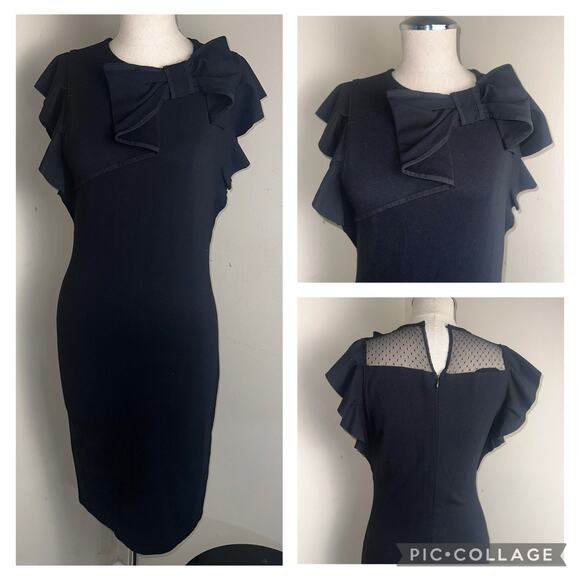 RED VALENTINO Bow Front Neckline Stretch Knit Sheath Shift Dress Formal Large - Picture 1 of 12